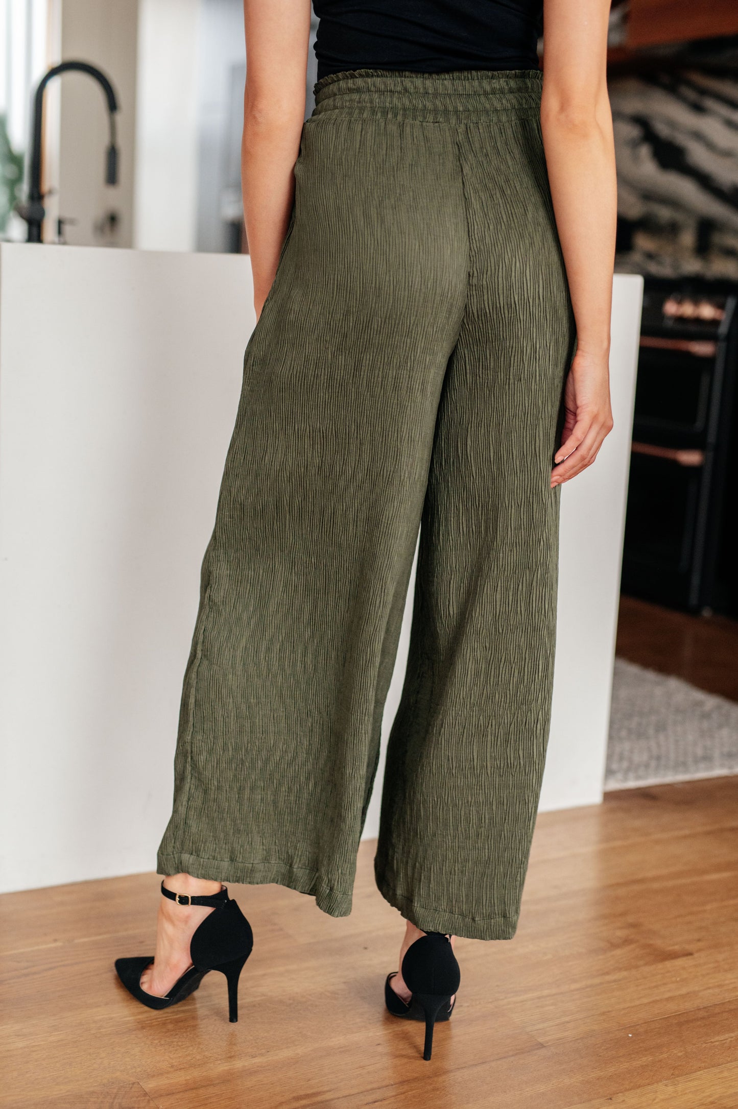 Harmony High Rise Wide Pants in Olive